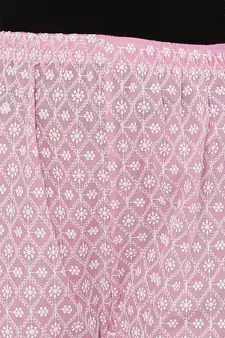 Baby Pink Color Thread Chikankari Cotton Plazzo Pant (Free Size)