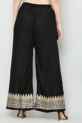 Women's Gota Design Palazzo Pant Black Color Rayon Fabric (Free Size) 4