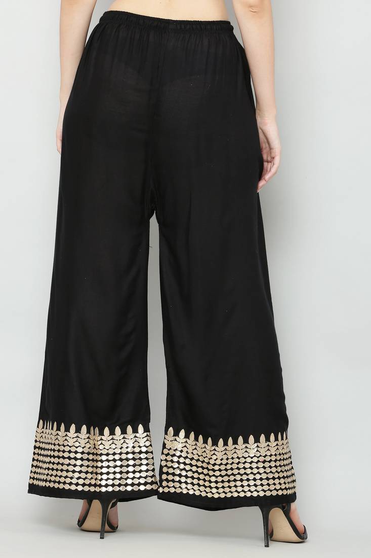 Women's Gota Design Palazzo Pant Black Color Rayon Fabric (Free Size)