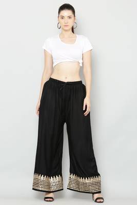 Women's Gota Design Palazzo Pant Black Color Rayon Fabric (Free Size) 5
