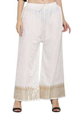 Women's Gota Design Palazzo Pant White Color Rayon Fabric (Free Size) 1