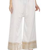 Women's Gota Design Palazzo Pant White Color Rayon Fabric (Free Size)
