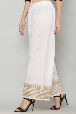 Women's Gota Design Palazzo Pant White Color Rayon Fabric (Free Size) 3