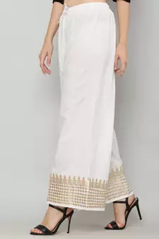 Women's Gota Design Palazzo Pant White Color Rayon Fabric (Free Size)