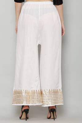 Women's Gota Design Palazzo Pant White Color Rayon Fabric (Free Size) 4