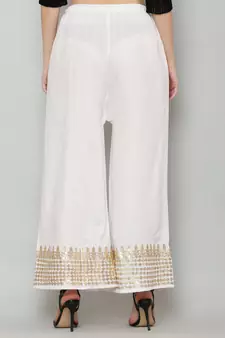 Women's Gota Design Palazzo Pant White Color Rayon Fabric (Free Size)