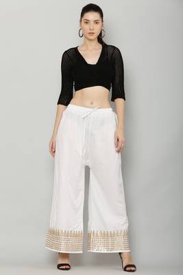 Women's Gota Design Palazzo Pant White Color Rayon Fabric (Free Size) 5