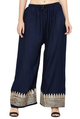 Women's Gota Design Palazzo Pant Navy Blue Color Rayon Fabric (Free Size) 1