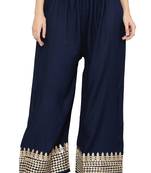 Women's Gota Design Palazzo Pant Navy Blue Color Rayon Fabric (Free Size)