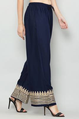 Women's Gota Design Palazzo Pant Navy Blue Color Rayon Fabric (Free Size) 2