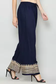 Women's Gota Design Palazzo Pant Navy Blue Color Rayon Fabric (Free Size)