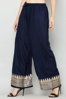 Women's Gota Design Palazzo Pant Navy Blue Color Rayon Fabric (Free Size) 3