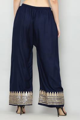 Women's Gota Design Palazzo Pant Navy Blue Color Rayon Fabric (Free Size) 4