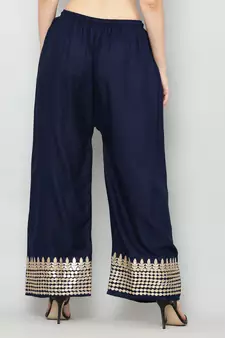 Women's Gota Design Palazzo Pant Navy Blue Color Rayon Fabric (Free Size)