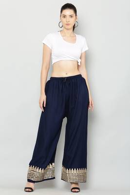 Women's Gota Design Palazzo Pant Navy Blue Color Rayon Fabric (Free Size) 5