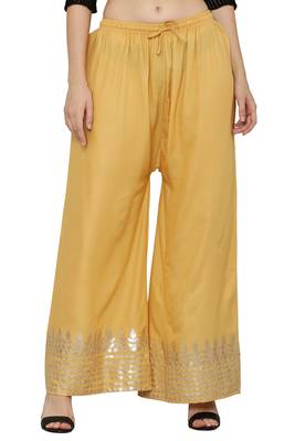 Women's Gota Design Palazzo Pant Gold Color Rayon Fabric (Free Size) 1