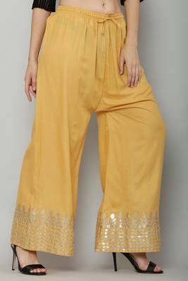 Women's Gota Design Palazzo Pant Gold Color Rayon Fabric (Free Size) 2