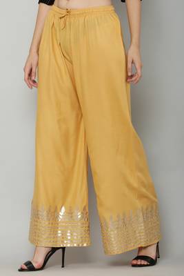 Women's Gota Design Palazzo Pant Gold Color Rayon Fabric (Free Size) 3