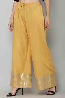 Women's Gota Design Palazzo Pant Gold Color Rayon Fabric (Free Size)