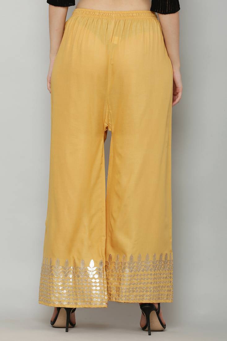Women's Gota Design Palazzo Pant Gold Color Rayon Fabric (Free Size)