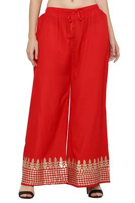 Women's Gota Design Palazzo Pant Red Color Rayon Fabric (Free Size) 1