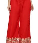 Women's Gota Design Palazzo Pant Red Color Rayon Fabric (Free Size)