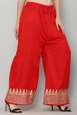 Women's Gota Design Palazzo Pant Red Color Rayon Fabric (Free Size) 2