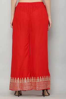 Women's Gota Design Palazzo Pant Red Color Rayon Fabric (Free Size) 4