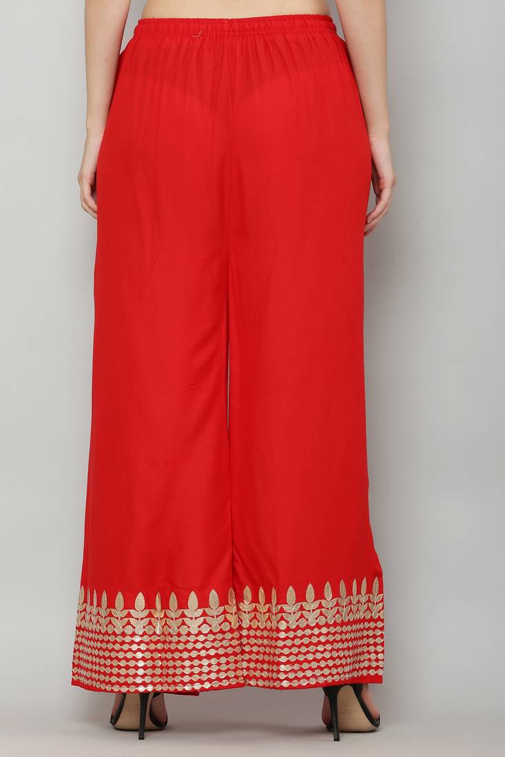 Women's Gota Design Palazzo Pant Red Color Rayon Fabric (Free Size)