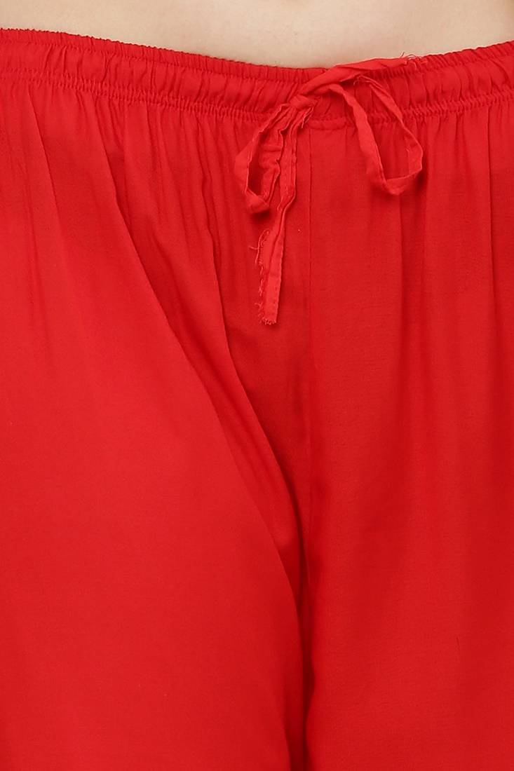 Women's Gota Design Palazzo Pant Red Color Rayon Fabric (Free Size)