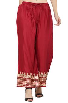 Women's Gota Design Palazzo Pant Maroon Color Rayon Fabric (Free Size)