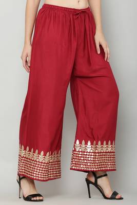 Women's Gota Design Palazzo Pant Maroon Color Rayon Fabric (Free Size) 2