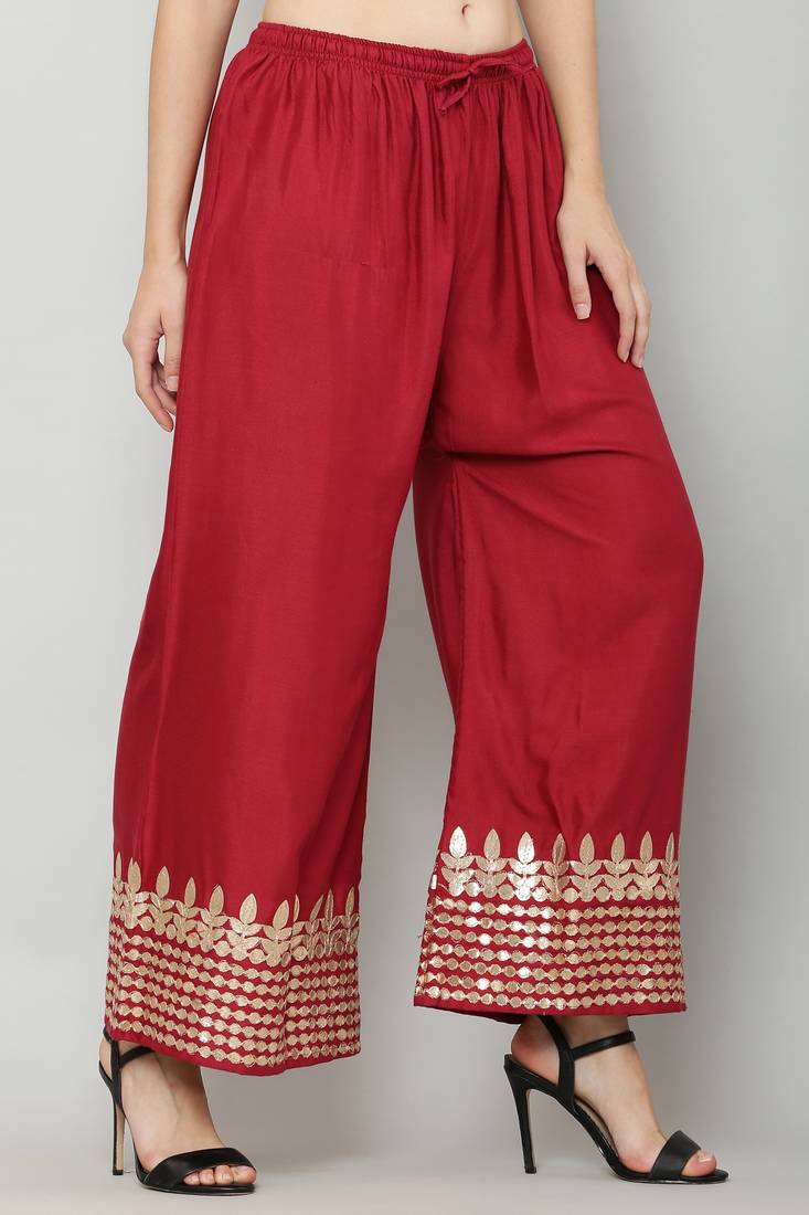 Women's Gota Design Palazzo Pant Maroon Color Rayon Fabric (Free Size)