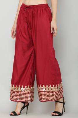 Women's Gota Design Palazzo Pant Maroon Color Rayon Fabric (Free Size) 3