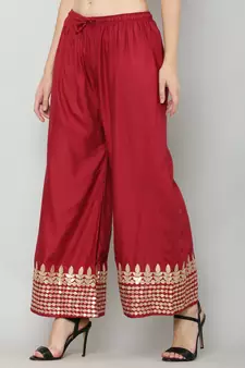 Women's Gota Design Palazzo Pant Maroon Color Rayon Fabric (Free Size)