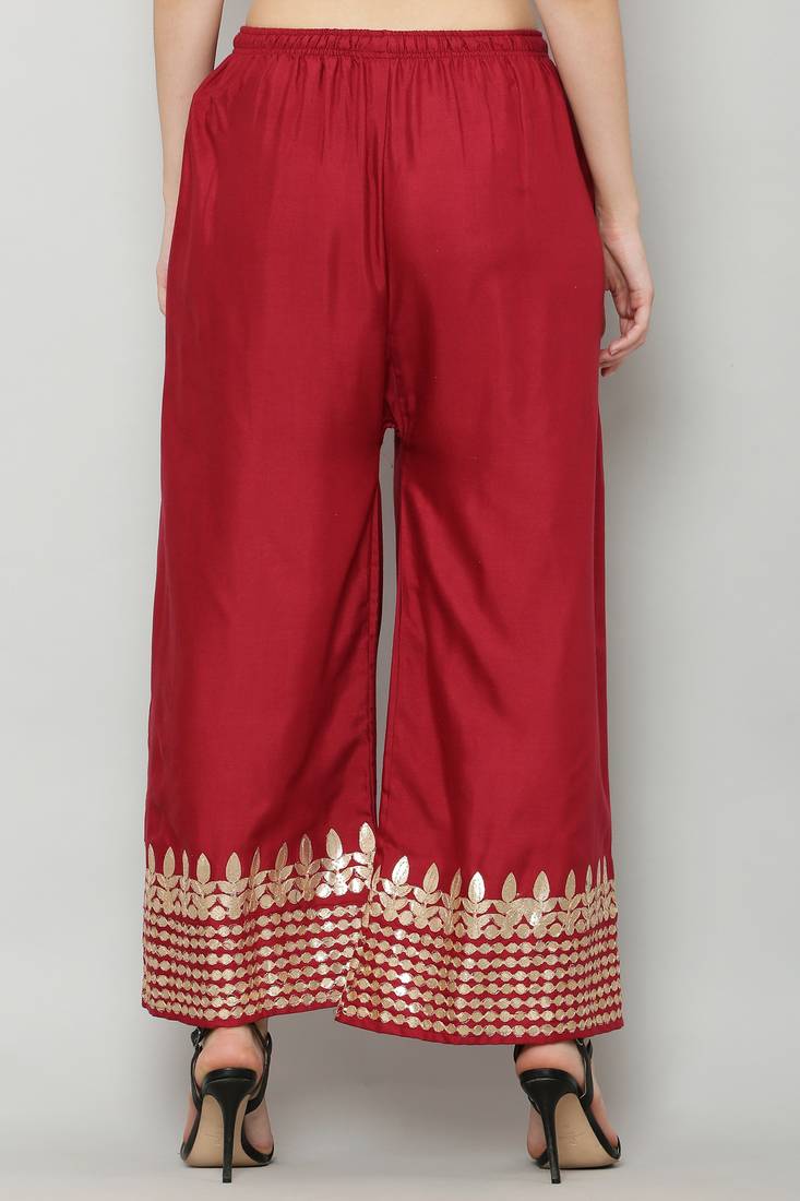 Women's Gota Design Palazzo Pant Maroon Color Rayon Fabric (Free Size)