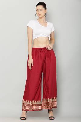 Women's Gota Design Palazzo Pant Maroon Color Rayon Fabric (Free Size) 5