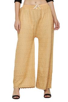 Wome's Full Chiken/Chikankari Relaxed Palazzo pant Gold Color (Free Size)