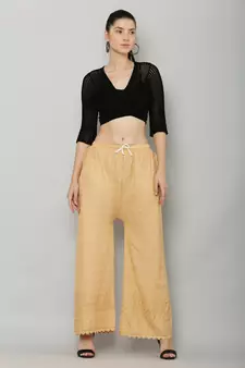 Wome's Full Chiken/Chikankari Relaxed Palazzo pant Gold Color (Free Size)