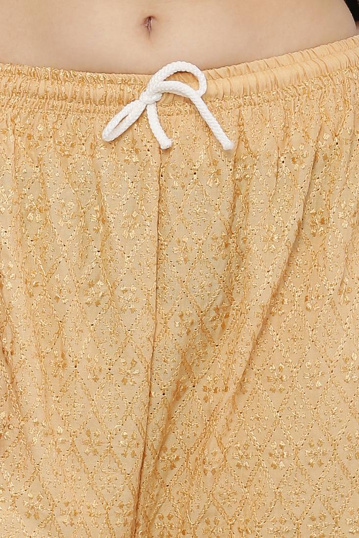 Wome's Full Chiken/Chikankari Relaxed Palazzo pant Gold Color (Free Size)