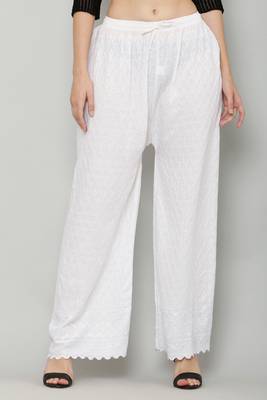 Wome's Full Chiken/Chikankari Relaxed Palazzo pant White Color (Free Size) 1