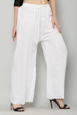 Wome's Full Chiken/Chikankari Relaxed Palazzo pant White Color (Free Size) 2