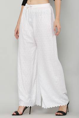Wome's Full Chiken/Chikankari Relaxed Palazzo pant White Color (Free Size) 3