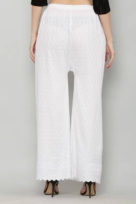 Wome's Full Chiken/Chikankari Relaxed Palazzo pant White Color (Free Size) 4