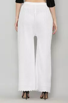 Wome's Full Chiken/Chikankari Relaxed Palazzo pant White Color (Free Size)