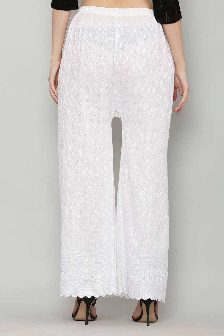Wome's Full Chiken/Chikankari Relaxed Palazzo pant White Color (Free Size)