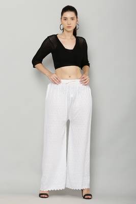 Wome's Full Chiken/Chikankari Relaxed Palazzo pant White Color (Free Size) 5