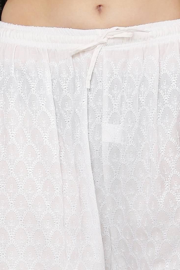 Wome's Full Chiken/Chikankari Relaxed Palazzo pant White Color (Free Size)