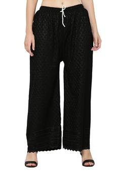 Wome's Full Chiken/Chikankari Relaxed Palazzo pant Black Color (Free Size)
