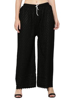 Wome's Full Chiken/Chikankari Relaxed Palazzo pant Black Color (Free Size) 1